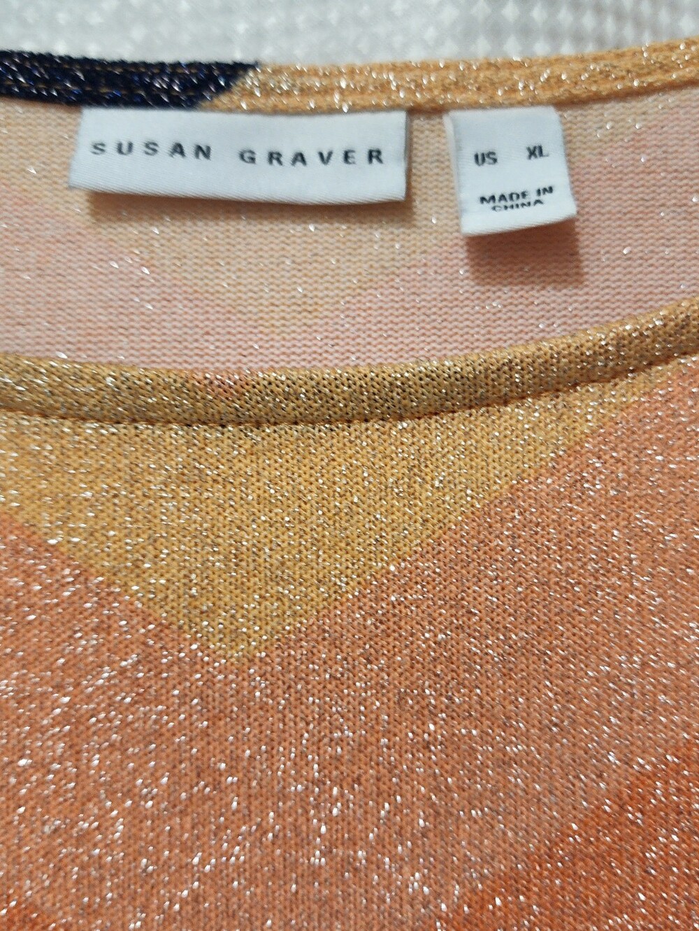 Susan Graver QVC XL Lurex Lightweight  Stretch Knit Sweater Chevron Coral Pink - Picture 4 of 10